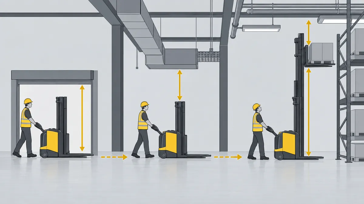 Проверка сложенной и выдвинутой мачты в воротах и под потолочными коммуникациями