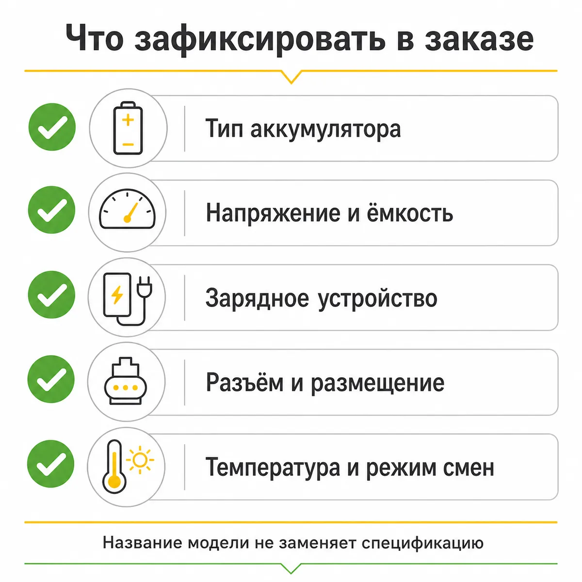 Пять параметров аккумулятора и зарядки, которые нужно зафиксировать в заказе