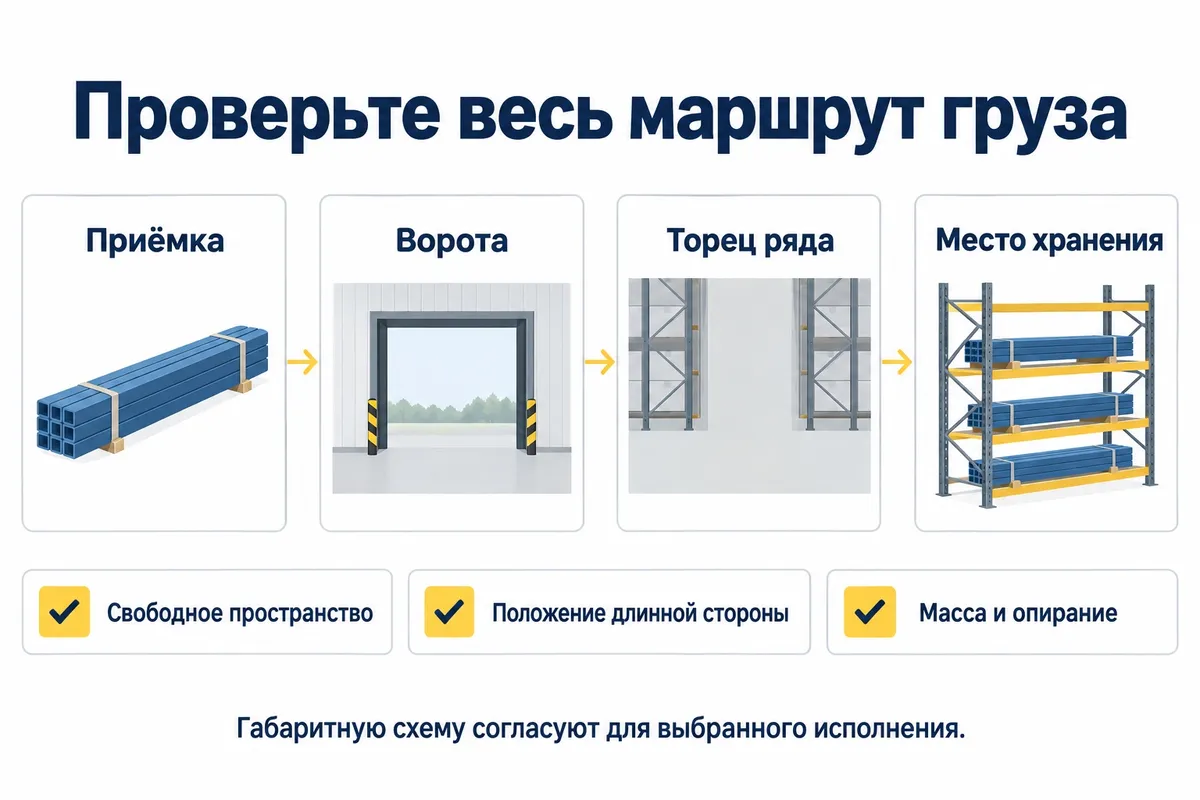 Приёмка, ворота, торец ряда и место хранения длинного груза