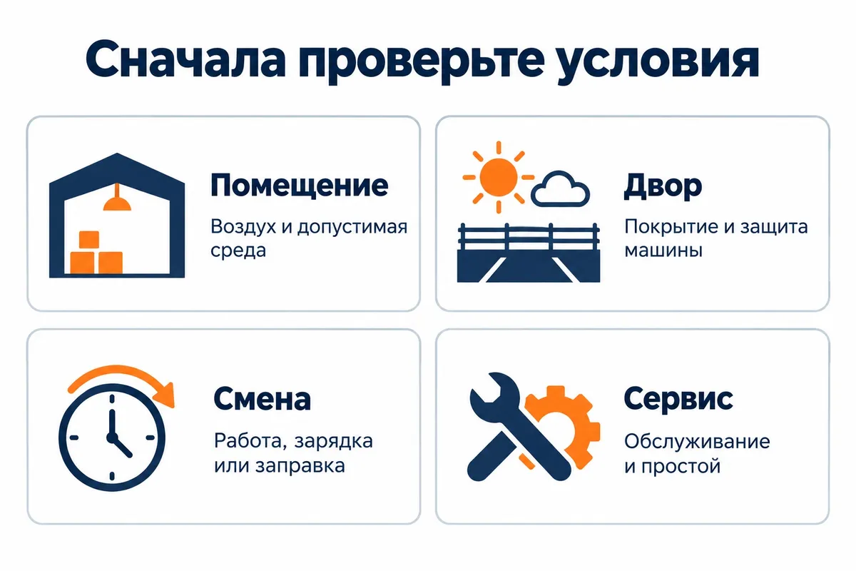 Условия сравнения электрического и дизельного погрузчика