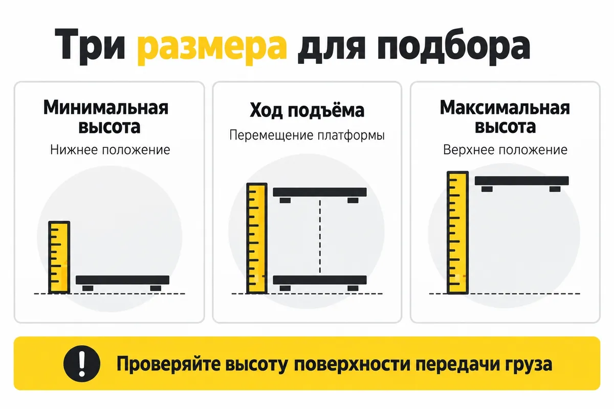 Минимальная высота, ход и максимальная высота платформы