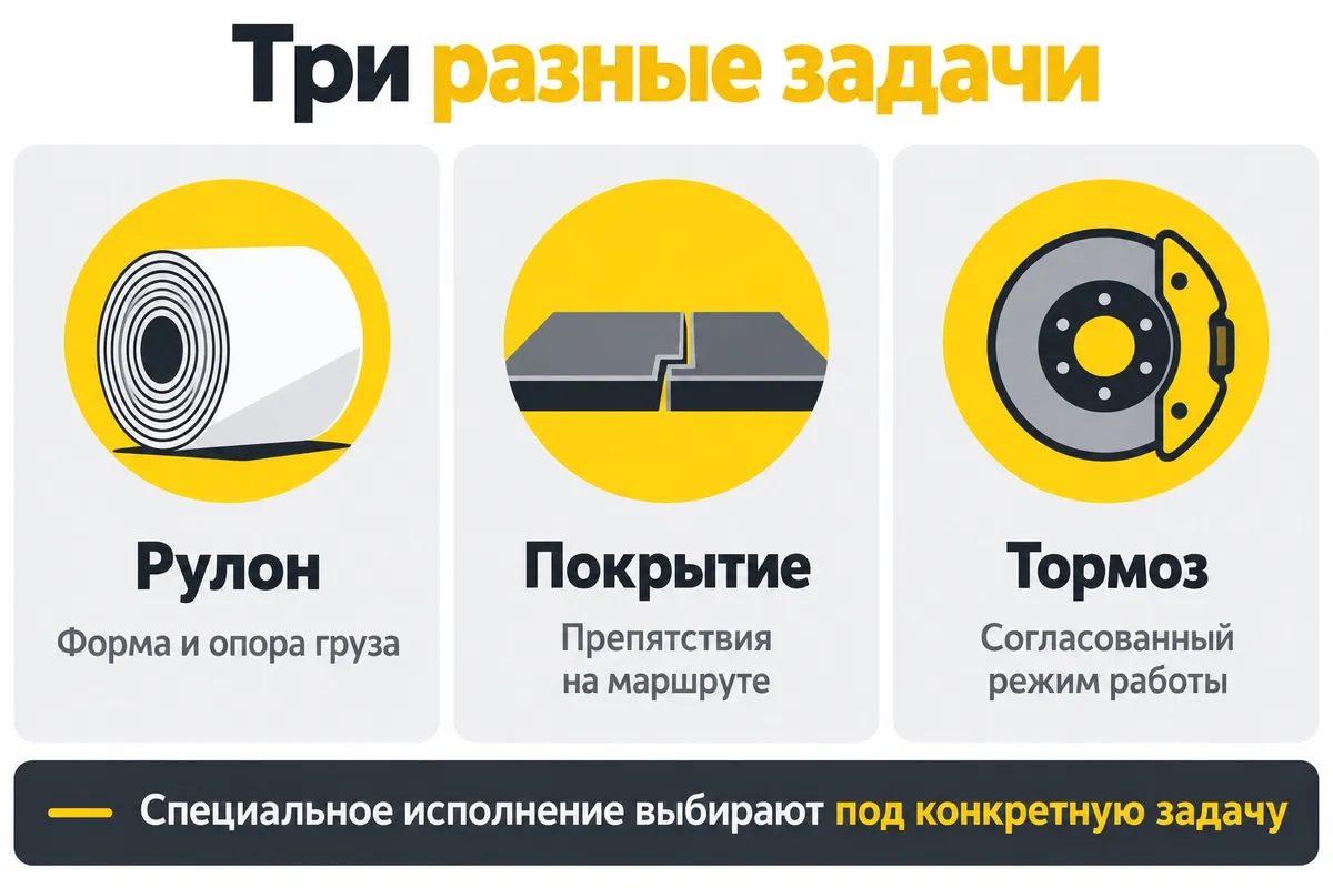 Форма груза, покрытие и тормозная функция