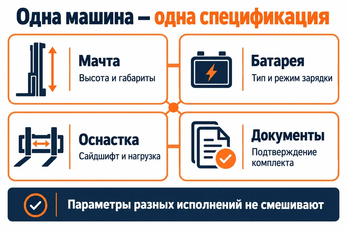 Состав единой спецификации погрузчика