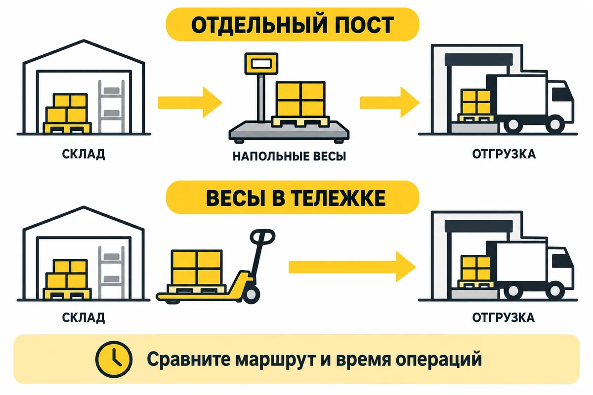 Два маршрута: через отдельный пост весов и с взвешиванием в тележке